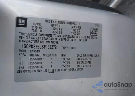 2011 Chevrolet Silverado 1500 Lt from USA, damaged, VIN 1GCPKSE39BF182272